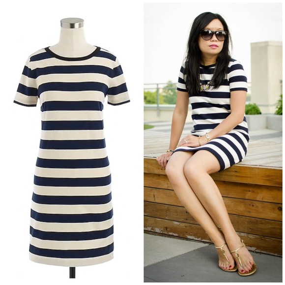 j crew navy and white striped dress